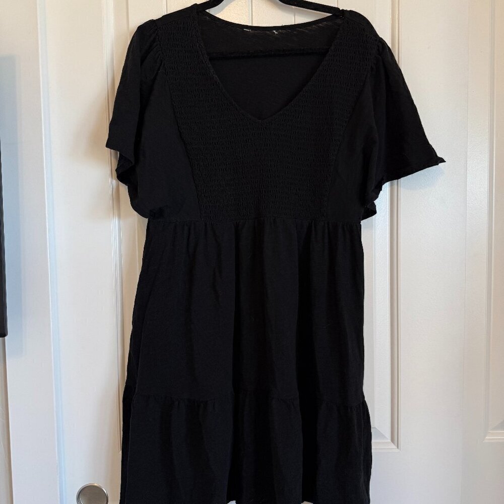 Casual flutter sleeve black mini dress flattering XL